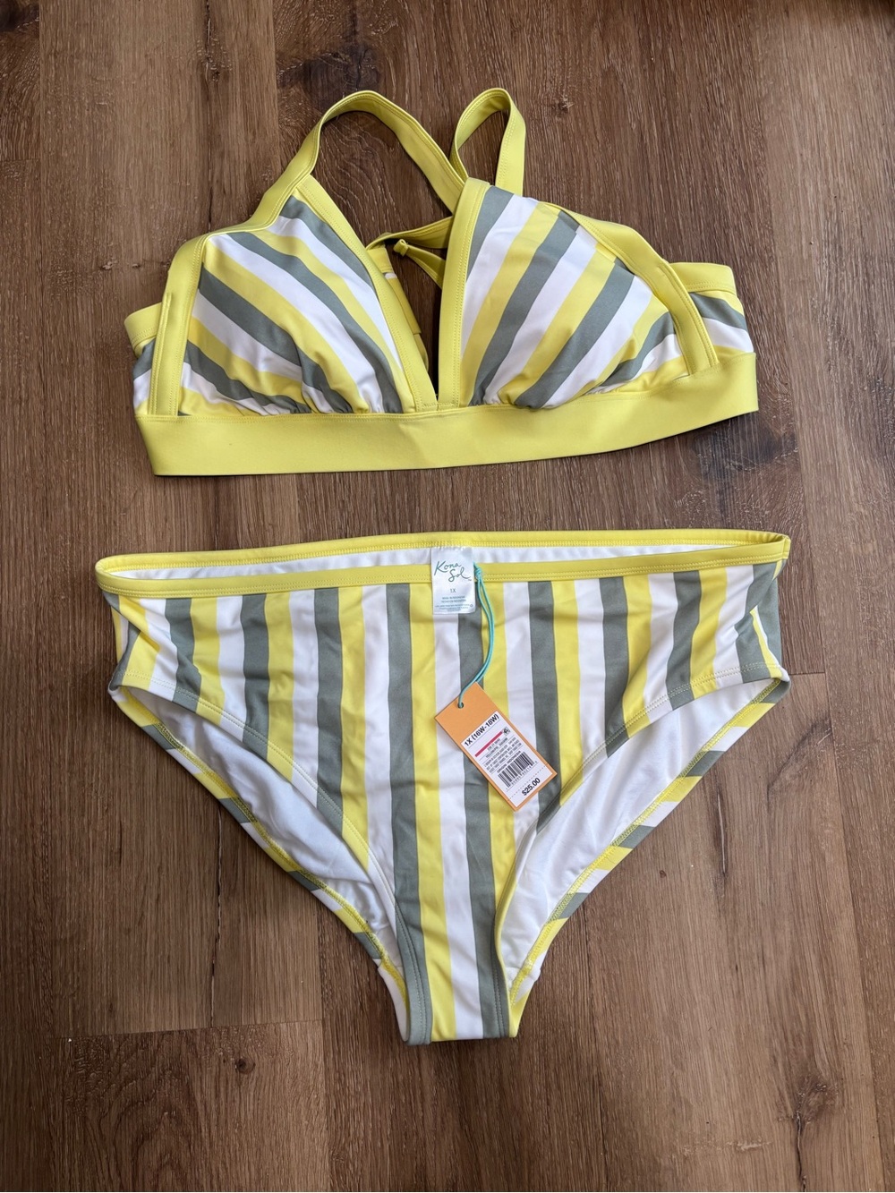 Kona Sol Yellow White Gray Striped Women's Two-Piece Bikini New